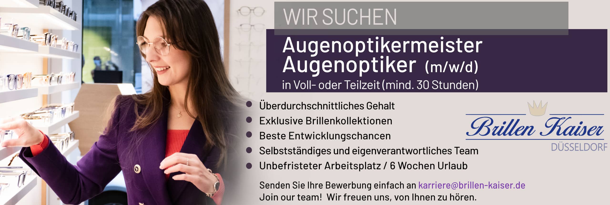 Optiker Jobs Stellenanzeige Brillen Kaiser in Düsseldorf